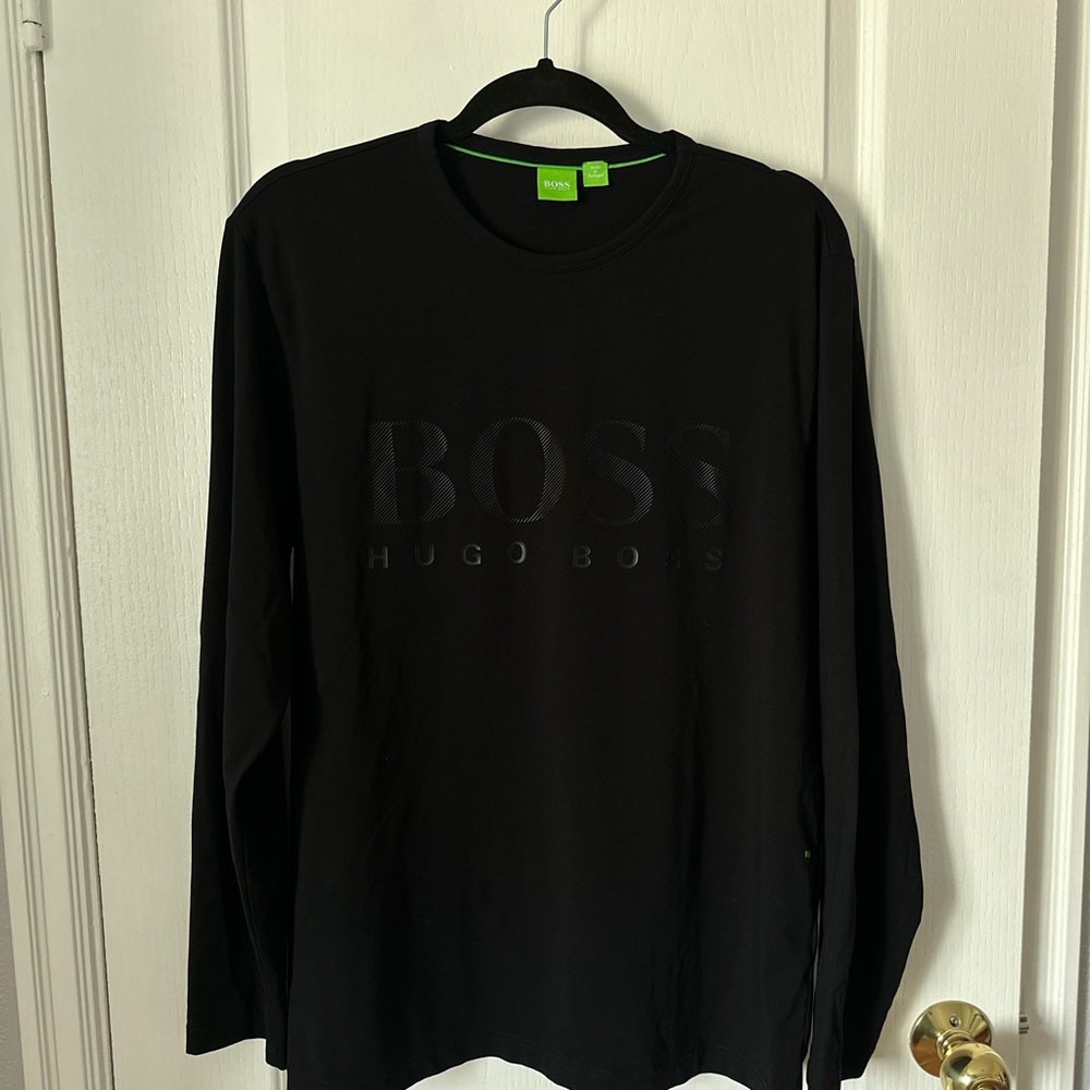 Boss Black Long Sleeve Tee with Embossed Logo